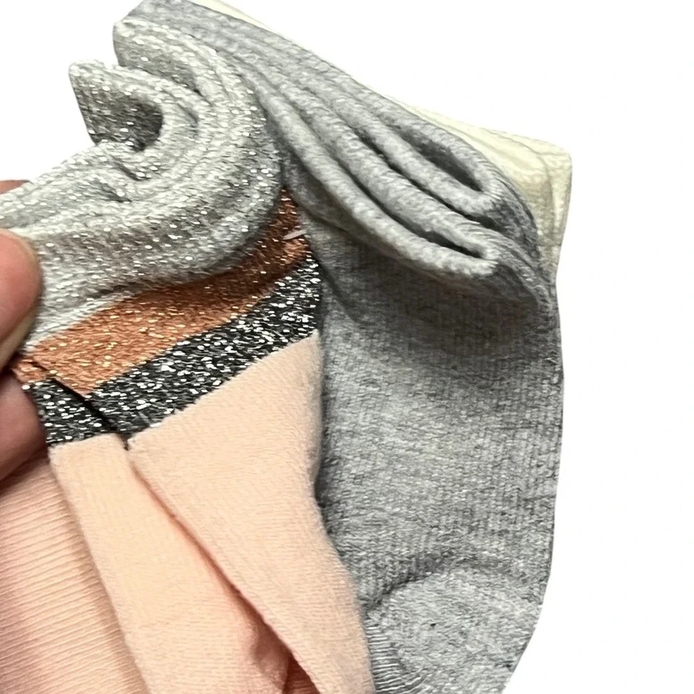 A New Day Womens Ankle Socks 3 Pack Size 4-10 Pink Gray Cream Metallic Glitter